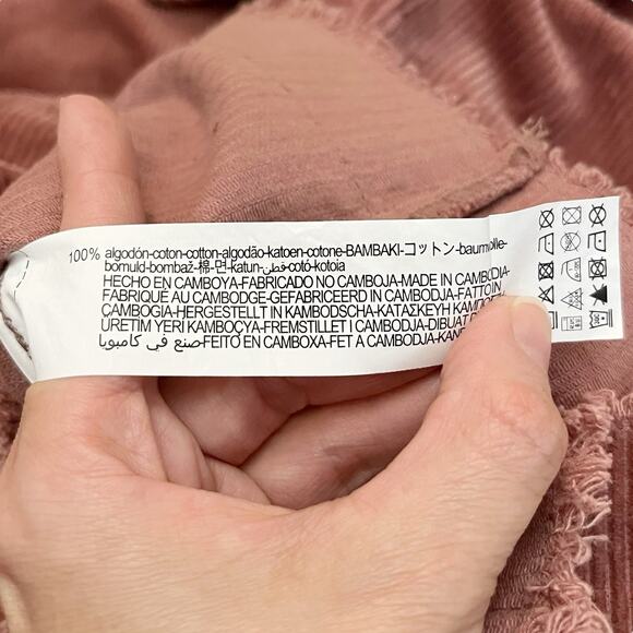 Zara Women’s Corduroy Shacket Medium Pink Frayed Hem Button Down Oversized - Picture 10 of 10